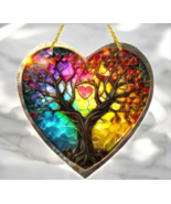 Acrylic Stained Glass Heart Tree Suncatcher 2D Flat 8in Window Hanging D... - $33.83 CAD