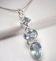 Faceted Blue Topaz Triple-Gem 925 Sterling Silver Pendant Corona Sun Jewelry - £15.95 GBP