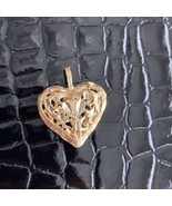 14K GOLD DIAMOND CUT ETCHED CAGE HEART CHARM PENDANT NECKLACE - £235.40 GBP