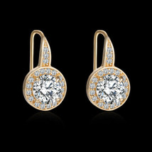Crystals By Swarovski Halo Earrings In 14K Gold Overlay 2 Carat T.W. New - £35.68 GBP
