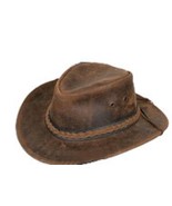 Distressed Brown Unisex Outback Fedora Hat RL13B Leather 4&quot; Crown - £63.22 GBP+