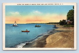 Shoreline Beach View Boats Lake Ontario Mexico New York NY Linen Postcard N15 - £6.25 GBP