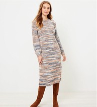 New Ann Taylor LOFT Brown Spacedye Crew Neck Long Sleeve Midi Sweater Dress S - £36.26 GBP