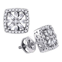 14kt White Gold Womens Baguette Round Diamond Square Stud Earrings 1/3 Cttw - £394.54 GBP