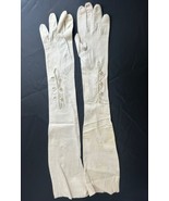 Vtg Womens Real Kidskin Leather Evening Gloves 22&quot; long Sz 6.5 40s 50s - $38.75
