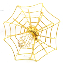 Vintage Golden Spiderweb with Clear Crystal Spider Brooch 2&quot; Diameter Signed LM  - $98.01