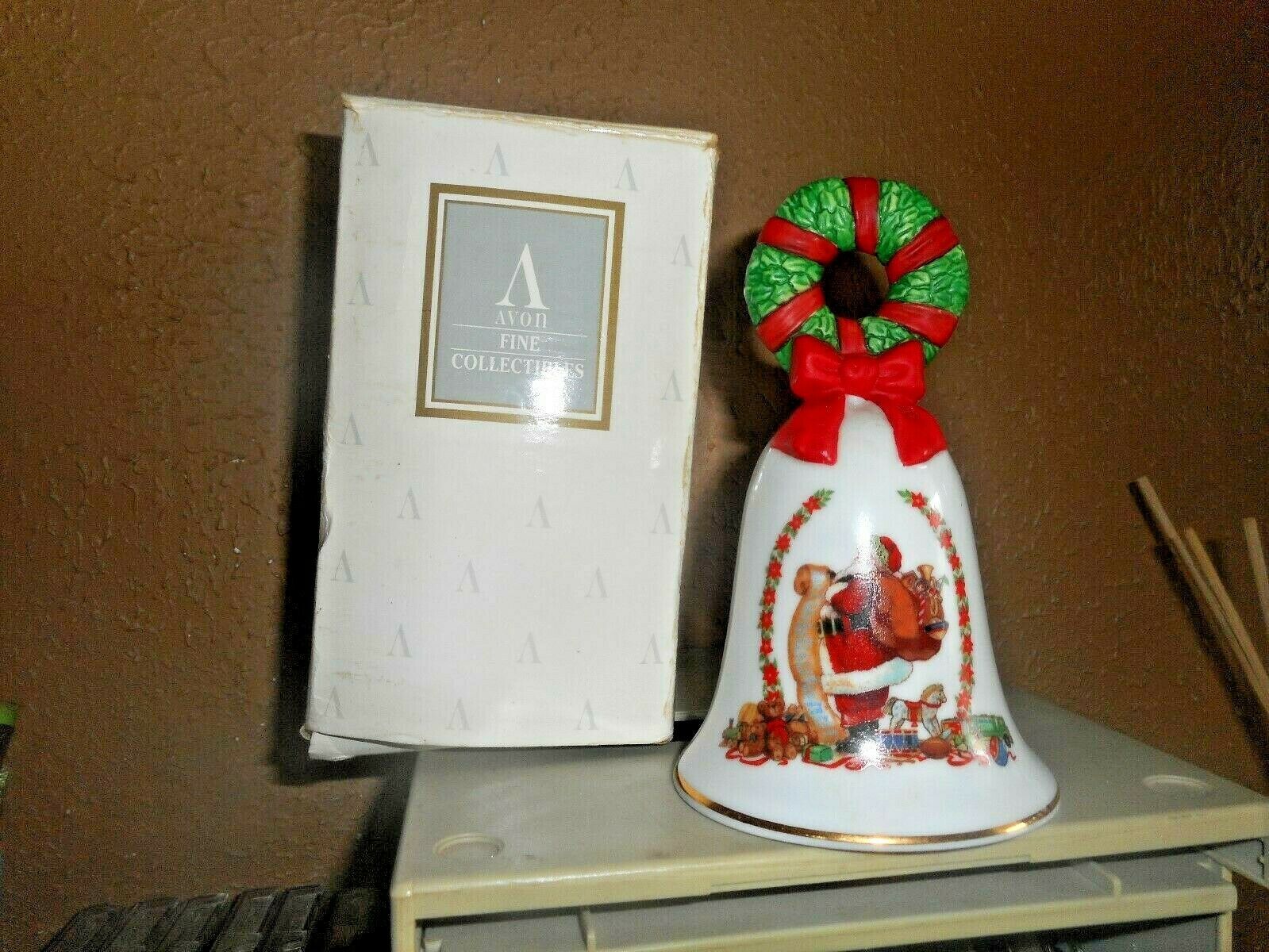 Avon PORCELAIN BELL Santa w List 1995 HOLIDAY WITH ORIGINAL BOX EUC - $12.99