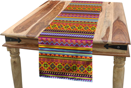 Mexican Table Runner Folkloric Old Vintage Ornament Design Geometric Shapes and - £29.86 GBP