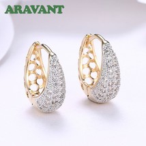 New Zircon Crystal Gold Hoop Earrings For Women Wedding Ear Rings Fashion Jewelr - £10.50 GBP