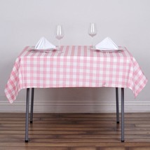 Rose Quartz Pink White Buffalo Plaid 54&quot;&quot; Square Polyester Tablecloth Linens Gif - £14.24 GBP