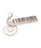 925 Sterling Silver Vintage Brooch Pin Solid Musical Piano Keys Carved  ... - $109.17 CAD