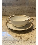 Tirschenreuth Bavaria 2-Handle Soup Cup And Saucer Rosslare 4316 Ivory/G... - $445.13 MXN