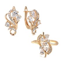Kinel 585 Rose Gold Crystal Flower Earrings Ring Sets for Women Natural Zircon B - £18.86 GBP
