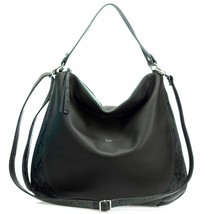 Bruno Rossi Italian Made Green Leather Large Hobo Bag with Embossed Snakeskin - £304.33 GBP