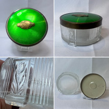 Art Deco Vanity Jar Tulip Footed Glass Boudoir Vanity Powder Box Green Lid - £23.35 GBP