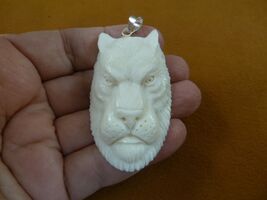 (j-panther-5-1) white Panther wild Cat PENDANT face water buffalo material - $33.96