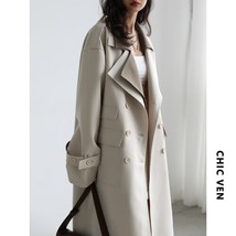 CHIC VEN Women Trench Solid Loose Contrast Double Collar Double Breasted... - £132.69 GBP