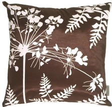 Pillow Decor - Brown with White Spring Flower and Ferns Pillow - £19.94 GBP