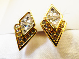 S.A.L. Signed Swarovski Crystal Clear Clear diamond shape goldtone stud earrings - £24.69 GBP