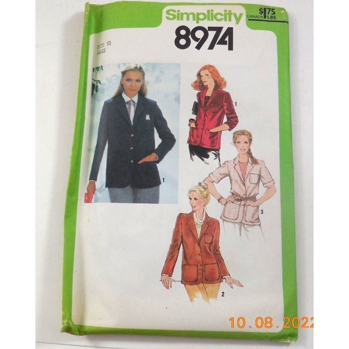 Primary image for Simplicity Pattern 8974 Size 10 Uncut Woman Blazer Sport Jacket 1979 Vintage