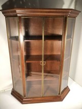 Brass Glass Door Wood Shelf 4 Tier Vintage Knick Knack Wall Mountable Display - £239.42 GBP
