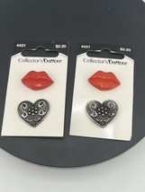 Lot Of 2 Lips And Heart Buttons Collectors Red Black 2 Button 1 Inch 25 Mm - $9.50