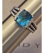 Pre Owned David Yurman Petite Wheaton Blue Topaz  Ring 10mmx8mm Size 6 - £212.38 GBP