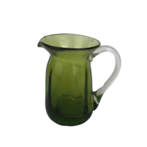Pilgrim Glass Hand Blown Pitcher Mini 3.5 in. Olive Avocado Green Clear Handle - £11.39 GBP
