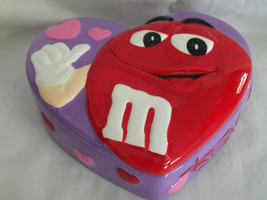 M Ms Ceramic Lavender Heart Shaped Red Candy Dispenser With Lid 2003 Galerie - £6.37 GBP