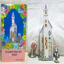 Bunny Pencil Village Church Lighted 2 Piece Set Mint in Box  - £7.93 GBP
