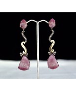 Victorian Earring Studded Natural Pink Tourmaline Carved Diamond 18k Gol... - £558.90 GBP