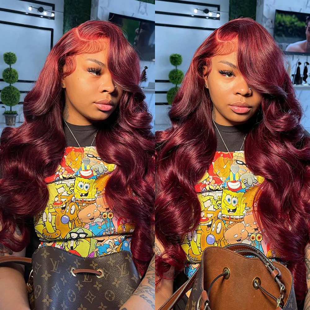 Body Wave Wig Burgundy 99J Lace Front Wig 13x4 13x6 Hd Lace Frontal Wig Hum - £105.52 GBP+