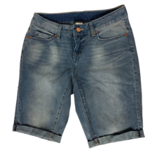 Time And Tru Bermuda Shorts Size 6 Mid Rise Slim Fit Blue Denim Cuffed Stretch - £22.55 GBP