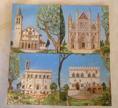 Set of Four Square Cork Coasters With Italian Gothic Buildings; Handcrafted - $12.00