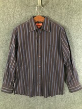 Faconnable Button Up Shirt Men&#39;s Size Medium Long Sleeve Gray/Blue Striped - $13.50