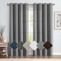 Vangao Grey Linen Curtains 95&quot; Long 2 Panels For Living Room Bedroom Thermal - £41.52 GBP