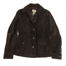 LL Bean Womens Suede Brown Leather Button Front Jacket Pockets Size XS - £39.10 GBP