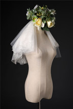 Shoulder Length Wedding Bridal Veils Layer Flower Lace Tulle White Bridal Veils  image 15