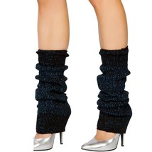 Black Blue Sparkle Leg Warmers Knee High Metallic Knit Retro Costume 80s... - £11.86 GBP