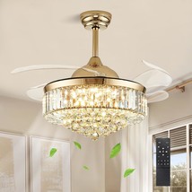 Siljoy 42 Inch Gold Fandelier Ceiling Fan With Light, Crystal Ceiling Fan With - £171.22 GBP