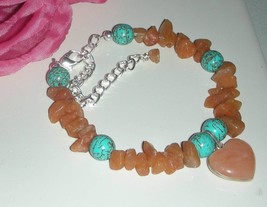 RED  AVENTURINE HEART AND TURQUOISE   BRACELET - £43.95 GBP