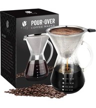 Pour Over Coffee Maker - 5 Cup Borosilicate Glass Carafe - Rust Resistan... - £11.97 GBP