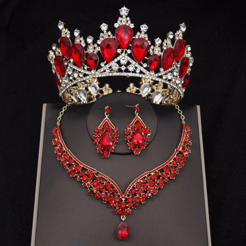 Luxury Crystal Bridal Jewelry Sets For Women Fashion Tiara Crown Earring Necklac - £44.20 GBP