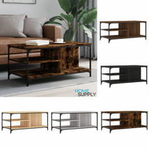 Industrial Wooden Rectangular Living Room Coffee Table With Shelves Meta... - $86.00+