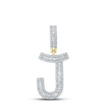 10kt Yellow Gold Mens Baguette Diamond Initial J Letter Charm Pendant 3/4 Cttw - £695.52 GBP