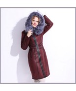 Silver Russian Fox Fur Hooded Collar Long Sleeves Plush Lined Faux Leath... - £480.25 GBP