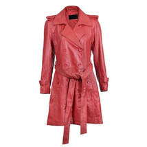 Partywear Stylish Designer Halloween Red Belt Lambskin Trenchcoat Leather Women - £132.43 GBP+