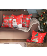 Christmas Throw Pillow Covers Set of 4 Square 18X18-In. Red Plaid Couch ... - £38.31 GBP