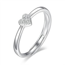 New Trendy Delicate Silver Color Zircon Heart Love Rings For Women Adjustable En - £6.83 GBP