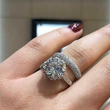 Engagement Ring Set 3.75Ct Round Cut Simulated Diamond 14k White Gold Size 6.5 - £249.66 GBP